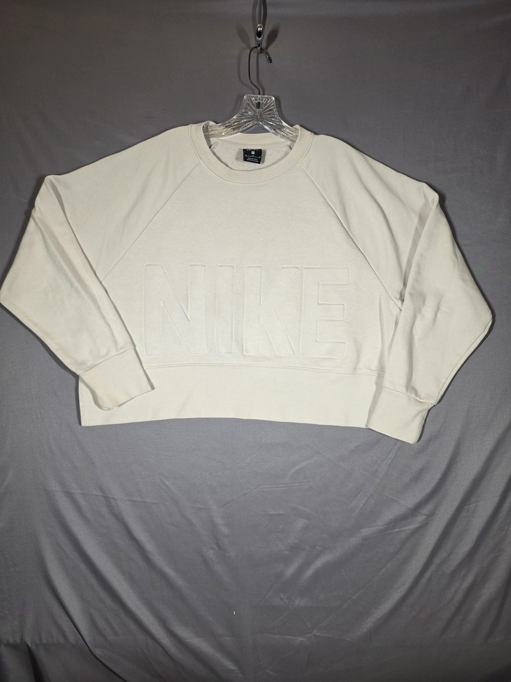 Nike Versa Crop Dri-FIT Sweatshirt Women M Ecru Embossed Logo AH8436-008